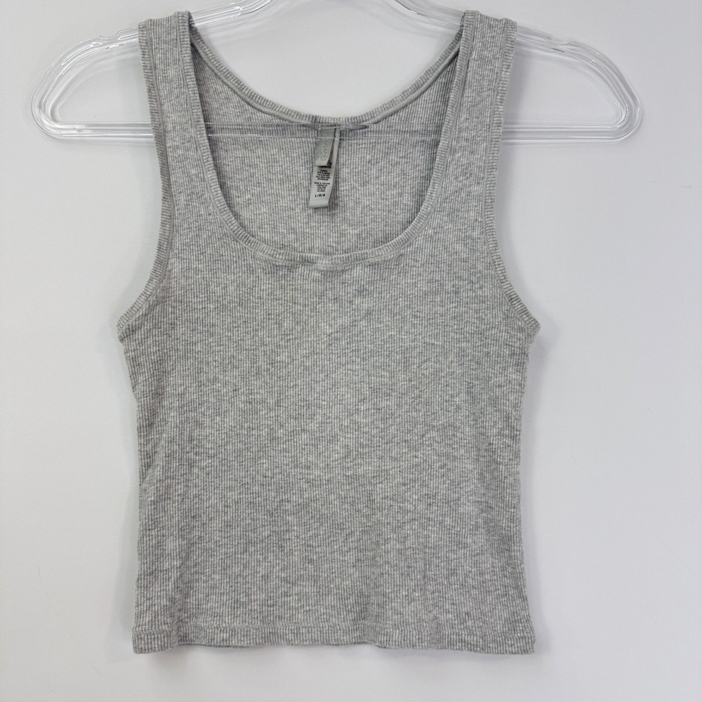Skims Cotton Rib Tank Women Size L Light Heather Grey Scoop Neck Cropped